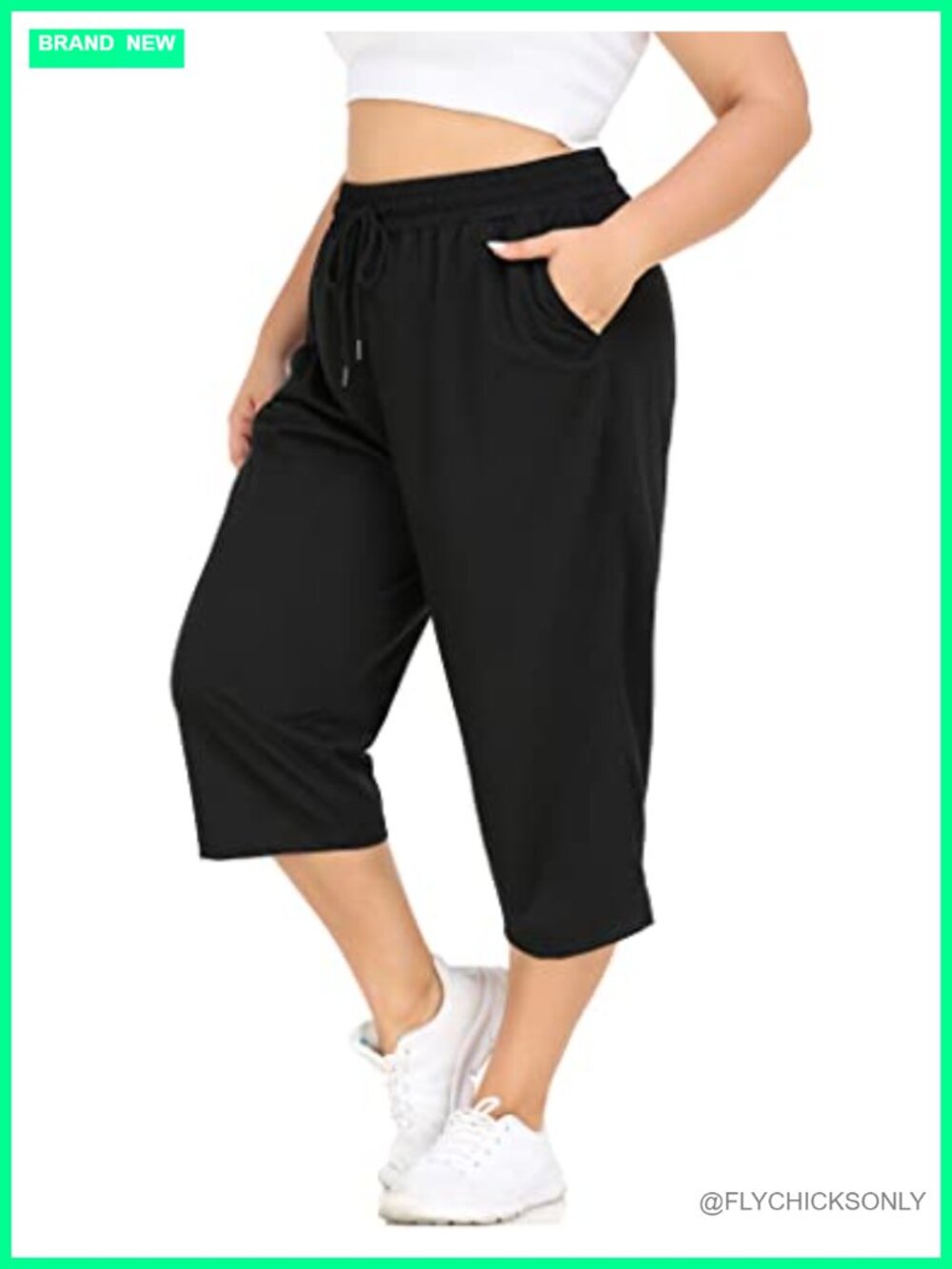 Plus Size Capri Yoga Pants Women Loose Fit Pockets